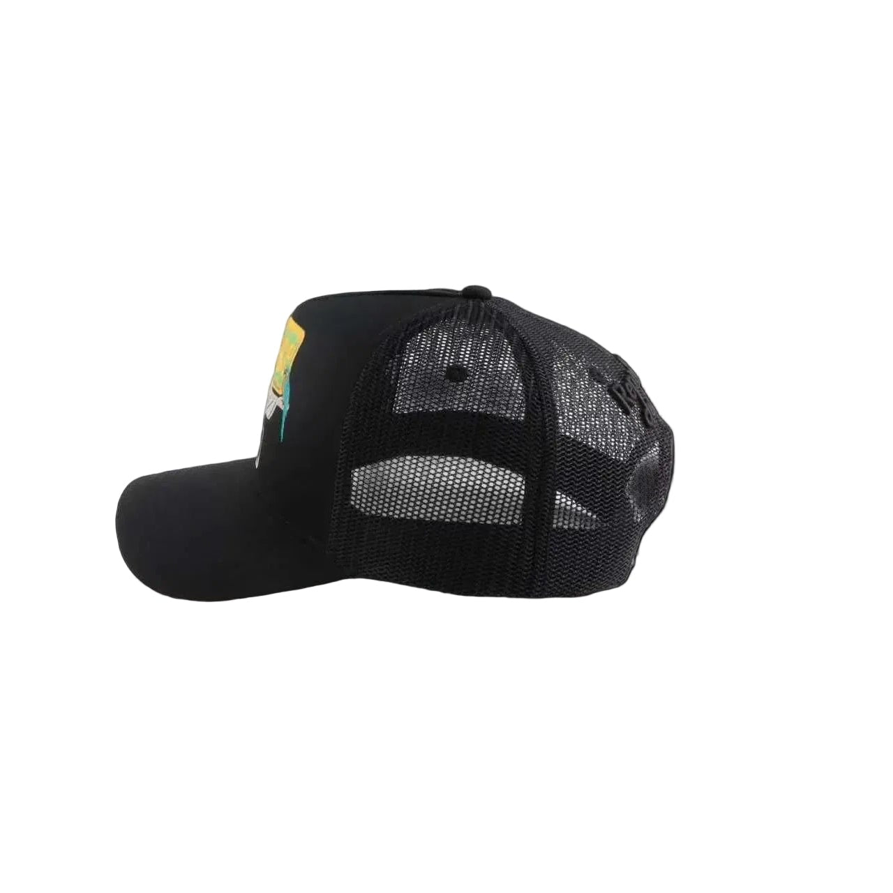 Black mesh cap on a white background